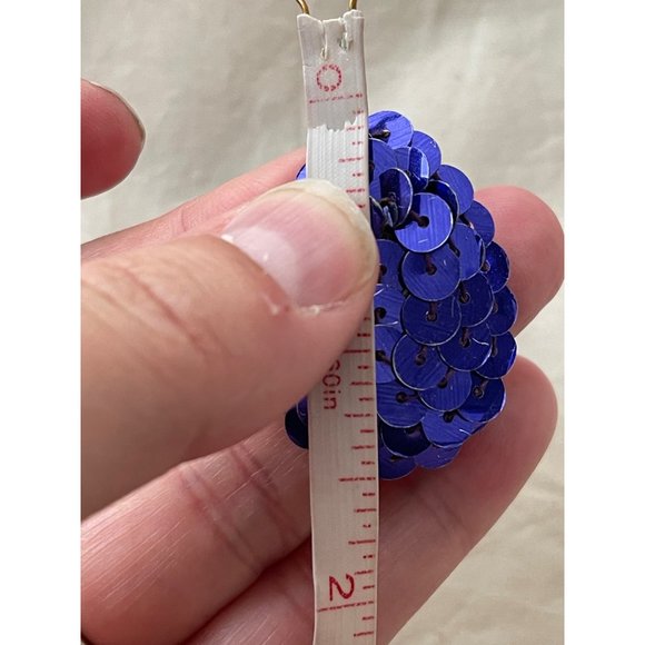 Vintage 80s Purplish-Blue Sequin Egg Shaped Earrings - Picture 6 of 8